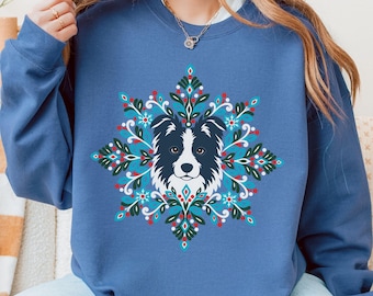 Border Collie Winter Sweatshirt, Nordic Folk Dog Sweater, Scandinavian Collie Mom Crewneck
