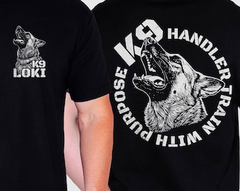 Custom K9 Handler Shirt, Malinois GSD Gift for Him or Her, Personalized Dog Name Tee for Police Dog Trainers & Working Dog Owners