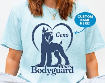Giant Schnauzer Mom Shirt, Mom’s Bodyguard Custom Name Dog tshirt, Comfort Colors Cotton Tee