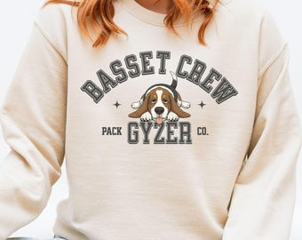 Personalized Basset Hound Hoodie, Custom Dog Name Sweatshirt, Cozy Crewneck for Dog Lovers, Gift for Basset Mom and Dad