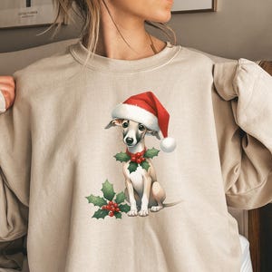 Greyhound Christmas Sweatshirt,Dog mom shirt, Holiday Dog Sweater, Santa Greyhound Shirt, Pet Lover Sweatshirt, Festive whippet Lover Gift