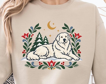 Great Pyrenees Winter Sweatshirt, Nordic Folk Crewneck, Scandinavian Style Pyrenees Sweater, Dog Mom Gift