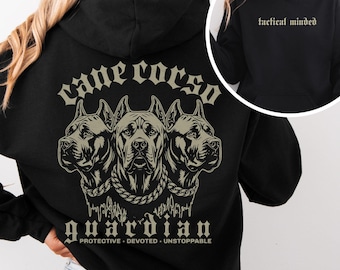 Personalized Cane Corso Hoodie, Custom Guardian Dog pullower, Tactical Cane Corso Gift for Owners, Protective Mastiff Sweatshirt