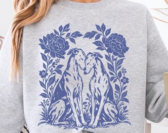 Whippet Greyhound Sweatshirt - Floral Sighthound Crewneck, Botanical Dog Lover Gift