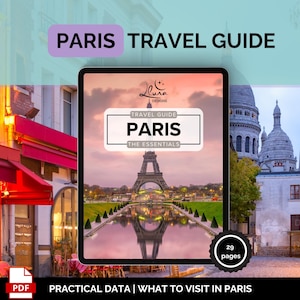 Guia de viagem digital essencial de Paris com dicas de embalagem e pontos imperdíveis. Ebook PDF