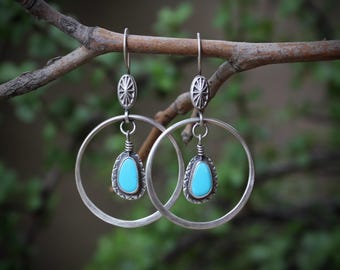 Summer ...sterling silver, turquoise  handmade  hoop earrings