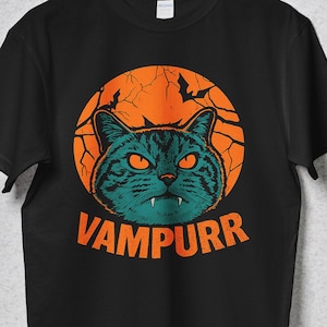 Vampurr Cat T-Shirt: Funny Vampire Halloween Graphic Tee