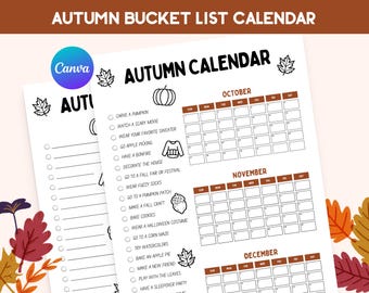 Autumn Bucket List, Editable Autumn Family Calendar Checklist, Custom To Do List Printable, Fall Planner, Fall Bucket List, Fall Activities