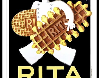 Vintage art print Framed RITA WAFFLE Canvas Print Poster photo wall décor
