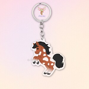 Bay Spotted Pinto Painted Horse Keychain, Cute Cartoon Horse Charm, Equestrian Gift, Horse Lover Accessories, Pet Loss Keepsake, Bag Charm