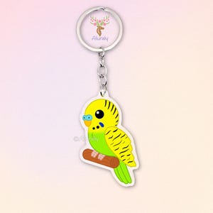 Grün Gelber Wellensittich Acryl Schlüsselanhänger, Süßer Cartoon Vogel Anhänger, Geschenk für Tierliebhaber, Papagei Zubehör, Andenken