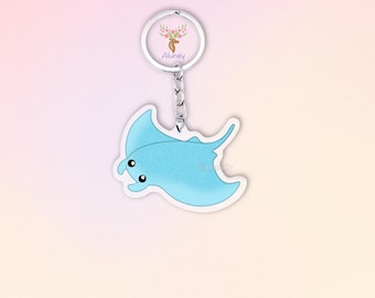 Manta Ray Acrylic Keychain, Cute Cartoon Ocean Charm, Gift for Marine Life fans and Ocean lovers, Marine accessory, Bag Charm Keyring