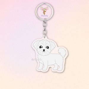 Maltese Dog Acrylic Keychain, Cute Cartoon Dog Charm, Pet Lover Gift, Dog Mom Accessories, Pet Memorial Keepsake, Bag Charm Keyring