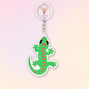 Großer Madagaskar Taggecko Acryl Schlüsselanhänger, Cartoon Gecko Anhänger, Tierliebhaber Geschenk, Reptil Accessoire, Andenken