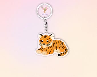 Tiger Acrylic Keychain, Cute Cartoon Animal Pendant, Big Cat Lover Gift, Jungle Accessory, Kawaii Art Keyring, Tiger Lover Gift