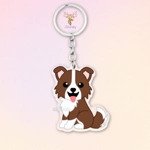 Chocolate Border Collie Acrylic Keychain, Cute Cartoon Dog Charm, Pet Lover Gift, Dog Mom Accessories, Pet Memorial, Bag Charm Keyring