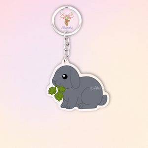 Blue Holland Lop Rabbit Acrylic Keychain, Cute Cartoon Bunny Charm, Pet Lover Gift, Small Animal Accessories, Pet Memorial Keepsake