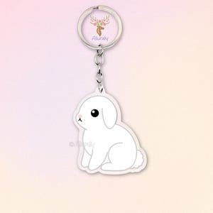 White Holland Lop Rabbit Acrylic Keychain, Cute Cartoon Bunny Charm, Pet Lover Gift, Small Animal Accessories, Pet Keepsake, Bag Charm