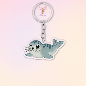 Robbe Acryl Schlüsselanhänger, Niedlicher Cartoon Robben Anhänger, Geschenk für Tierliebhaber und Robben-Fans, Meerestier Accessoire