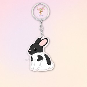 Schwarz Weißes Farbenzwerg Kaninchen Acryl Schlüsselanhänger, Cartoon Hase Anhänger, Tierliebhaber Geschenk, Kleintier Accessoire