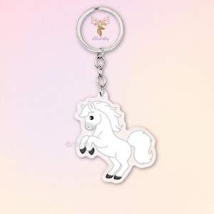 White Horse Acrylic Keychain, Cute Cartoon Horse Charm, Equestrian Gift, Horse Lover Accessories, Pet Loss Keepsake, Bag Charm Keyring
