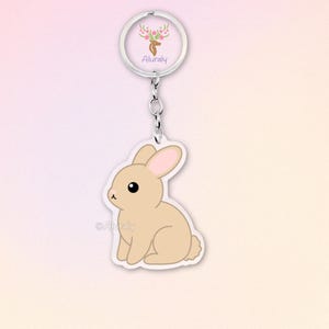 Beiges Farbenzwerg Kaninchen Acryl Schlüsselanhänger, Cartoon Hase Anhänger, Tierliebhaber Geschenk, Kleintier Accessoire, Gedenkgeschenk