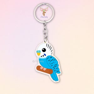 Violet Budgerigar Acrylic Keychain, Cute Cartoon Bird Charm, Pet Lover Gift, Parakeet Accessories, Pet Memorial Keepsake, Bag Charm Keyring