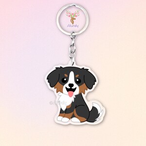 Bernese Mountain Dog Acrylic Keychain, Cute Cartoon Dog Charm, Pet Lover Gift, Dog Mom Accessories, Pet Memorial Keepsake – Bag Charm
