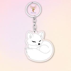 Polarfuchs Acryl Schlüsselanhänger, Niedlicher Cartoon Fuchs Anhänger, Geschenk für Tierliebhaber und Fuchs-Fans, Raubtier Accessoire
