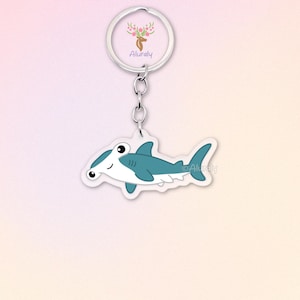 Hammerhead Shark Acrylic Keychain, Cute Cartoon Shark Charm, Gift for Shark fans and Ocean lovers, Marine accessory, Bag Charm Keyring