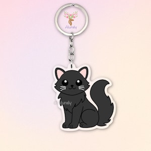Schwarze Britisch Langhaar Katze Acryl Schlüsselanhänger, Niedlicher Cartoon Katzen Anhänger, Geschenk für Tierliebhaber und Katzen-Fans