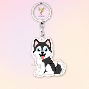 Siberian Husky Acrylic Keychain, Cute Cartoon Dog Charm, Pet Lover Gift, Dog Mom Accessories, Bag Charm Keyring, Sled dog Gifts