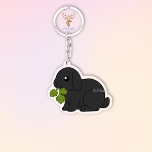 Black Holland Lop Rabbit Acrylic Keychain, Cute Cartoon Bunny Charm, Pet Lover Gift, Small Animal Accessories, Pet Keepsake, Bag Charm