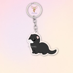 Sable Ferret Acrylic Keychain, Cute Cartoon Ferret Charm, Animal Lovers Gift, Weasel Accessory, Predator, Exotic Pet, Pet Memorial Keepsake