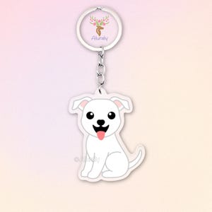 White American Pitbull Terrier Dog Acrylic Keychain, Cute Cartoon Dog Charm, Pet Lover Gift, Dog Mom Accessories, Pet Keepsake, Bag Charm