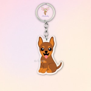 Red & Rust Doberman Dog with Cropped Ears Acrylic Keychain, Cute Cartoon Dog Charm, Pet Lover Gift, Dog Mom Accessories, Pet Keepsake