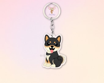 Black & Tan Shiba Inu Dog Acrylic Keychain, Cute Cartoon Dog Charm, Pet Lover Gift, Dog Mom Accessories, Pet Memorial Keepsake, Bag Charm