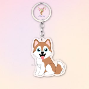 Red & White Siberian Husky Acrylic Keychain, Cute Cartoon Dog Charm, Pet Lover Gift, Dog Mom Accessories, Bag Charm Keyring, Sled dog