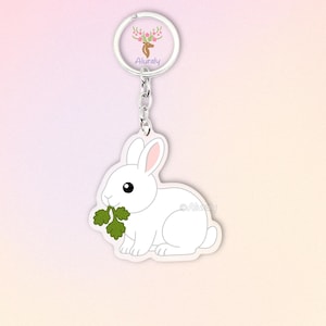 White Netherland Dwarf Rabbit Acrylic Keychain, Cute Cartoon Bunny Charm, Pet Lover Gift, Small Animal Accessories, Pet Keepsake, Bag Charm