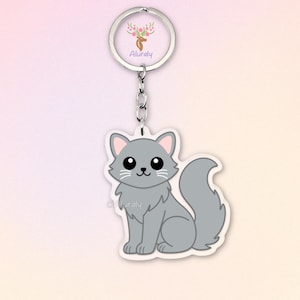 Graue Britisch Langhaar Katze Acryl Schlüsselanhänger, Niedlicher Cartoon Katzen Anhänger, Geschenk für Tierliebhaber und Katzen-Fans