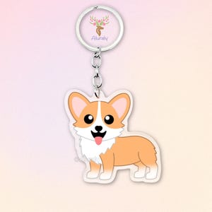 Welsh Corgi Cardigan with Cropped Tail Acrylic Keychain, Cute Cartoon Dog Charm, Pet Lover Gift, Dog Mom Accessories, Bag Charm Keyring