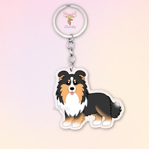 Tricolor Rough Collie Acrylic Keychain, Cute Cartoon Dog Charm, Pet Lover Gift, Dog Mom Accessories, Pet Memorial Keepsake, Kawaii Bag Charm