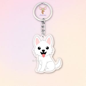 Swiss Shepherd Dog Acrylic Keychain, Cute Cartoon Dog Charm, Pet Lover Gift, Dog Mom Accessories, Pet Memorial Keepsake, Bag Charm Keyring