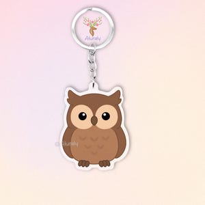Owl Acrylic Keychain, Cute Cartoon Bird Pendant, Wild Animal Lover Gift, Forest Bird Accessory, Bag Charm Keyring, Owl Lover Gift