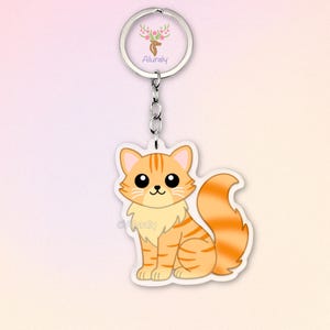Orange getigerte Langhaar Katze Acryl Schlüsselanhänger, Niedlicher Cartoon Katzen Anhänger, Geschenk für Tierliebhaber und Katzen-Fans