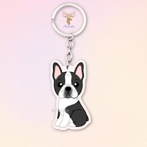 Boston Terrier Acrylic Keychain, Cute Cartoon Dog Charm, Pet Lover Gift, Dog Mom Accessories, Pet Memorial Keepsake, Bag Charm