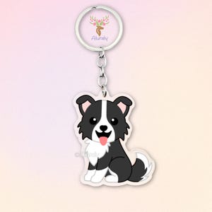 Black Border Collie Acrylic Keychain, Cute Cartoon Dog Charm, Pet Lover Gift, Dog Mom Accessories, Pet Memorial Keepsake, Bag Charm Keyring