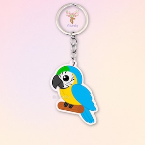 Gelbbrustara Acryl Schlüsselanhänger, Süßer Cartoon Vogel Anhänger, Geschenk für Tierliebhaber, Papagei Zubehör, Andenken