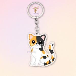 Tricolor Katze Acryl Schlüsselanhänger, Niedlicher Cartoon Katzen Anhänger, Geschenk für Tierliebhaber und Katzen-Fans, Kitten Accessoire