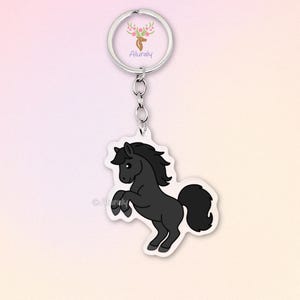 Schwarzes Pferd Acryl Schlüsselanhänger, Süßer Cartoon Pferde Anhänger, Geschenk für Reiter, Pferdeliebhaber Accessoire, Gedenkgeschenk